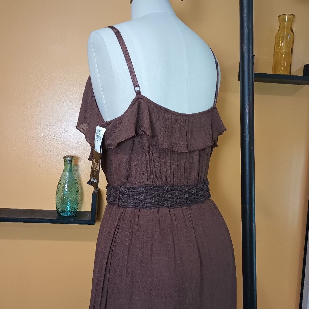 Rack 47 By Wrangler Brown Belted  Spaghetti Strap Ruffle Dress Size XL - Picture 13 of 16